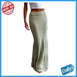 Maxi Skirt Elastic Waist Knitted Bodycon Summer Vacation Casual Long